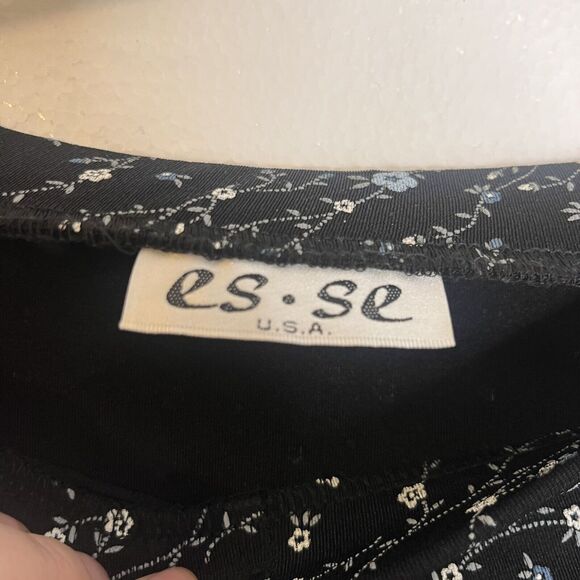 Es Se Vintage Y2K Black Blue Floral Maxi Stretch Skirt Slit size medium - Picture 5 of 6